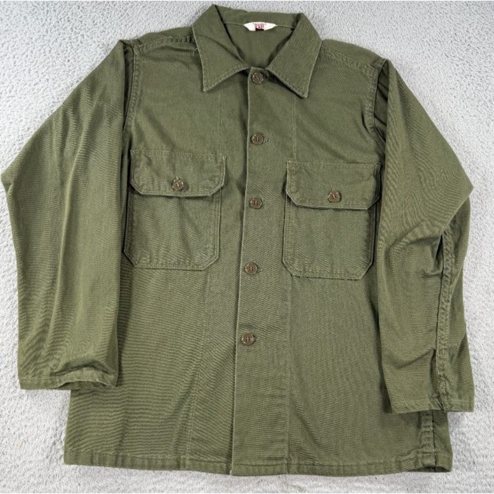 Vintage BVD OG-107 Style‎ Military Field Shirt Olive Green Cotton Sateen Utility